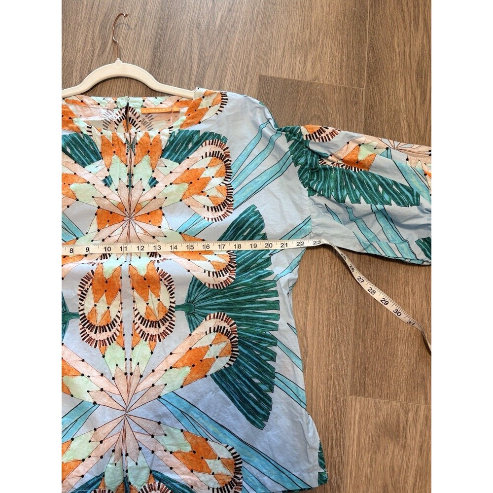 Tuckernuck OLIPHANT Tropical Florals Balloon Sleeve Boho Coastal Blouse Top Sz L - Picture 8 of 10